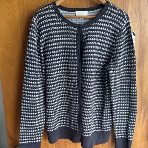 LOFT Black and White Houndstooth Open-Front Cardigan